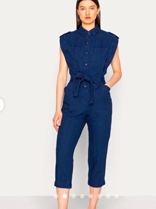 Banana Republic Pants - Banana Republic Sleeveless Utility Jumpsuit Linen Cotton Indigo Blue
